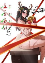 (lunnavrmlln) athletic athletic_female big_breasts blush breasts censored challenge christmas curvaceous curvaceous_body curvaceous_female curvaceous_figure curvaceous_hips curvy curvy_body curvy_female curvy_figure curvy_hips female female_focus female_only gift gift_box hips lewdna_v long_hair lunna lunnavrmlln muscular muscular_female naked naked_female nude nude_female oc original original_character reindeer_antlers ribbons santa_hat scar scars scars_all_over sitting submissive_female thick_hips thick_thighs thighs wide_hips