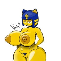1girls animal_crossing ankha ankha_(animal_crossing) big_breasts big_nipples blue_hair cat_ears cat_girl cat_tail catgirl female female_only nintendo nude nude_female pespidraws short_hair thick_thighs yellow_body yellow_fur yellow_skin