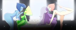 4girls amethyst_(steven_universe) before_sex breasts cartoonsaur female female_only lapis_lazuli_(steven_universe) multiple_girls on_bed orgy pearl_(steven_universe) peridot_(steven_universe) steven_universe yuri