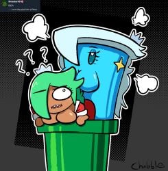 animate_inanimate big_breasts blue_body blue_eyes blue_hair chabble confused confused_look dark_skin earrings erect_nipples female female_only green_hair huge_breasts inanimate_transformation large_breasts mario_(series) meetup_in_bellabel_park nintendo part_of_a_set princess_rosalina super_mario_bros._wonder super_mario_bros._wonder_+_meetup_in_bellabel_park transformation warp_pipe what