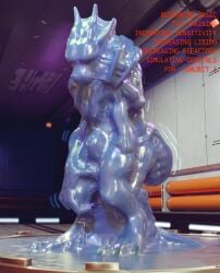 absurd_res alien alien_humanoid animal_humanoid antennae_(anatomy) arthropod arthropod_humanoid blender_(artwork) blender_cycles_(artwork) blue_eyes bondage booby_trap bound compound_eyes digital_media_(artwork) digitigrade dragon dragon_humanoid encasement ex-oh_(xenomaker) hi_res humanoid insect_humanoid insects latex liquid_latex male mythological_creature mythological_scalie mythology panicking purple_body samagthra scalie sound_effects text_bubbles xenomaker_(artist)