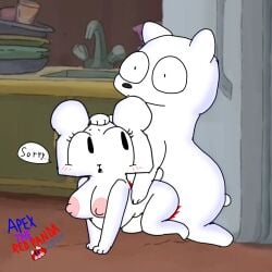 2024 aged_up anthro apex_the_red_panda apology bear big_breasts blood bodily_fluids breasts cartoon_network crossover dialogue digital_media_(artwork) doggy_style duo female from_behind_position fur hand_on_head heart_symbol ice_bear_(we_bare_bears) looking_at_another looking_at_partner looking_back male male/female mammal mixed_media nipples nude nude_anthro nude_female paper paper_creature paper_cut polar_bear screencap screencap_background sex teri_(tawog) the_amazing_world_of_gumball thick_thighs ursine we_bare_bears white_body white_fur wide_eyed
