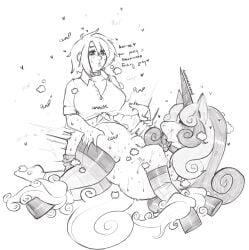 ambiguous_gender ass bodily_fluids bottomwear bottomwear_down butt_grab clothed clothing collar collared_shirt demedemedemead duo female feral footwear futanari galarian_form galarian_rapidash generation_8_pokemon gynomorph hair hand_on_butt hi_res hooves horn humanoid intersex interspecies knee_highs knee_socks legwear motion_lines nintendo onomatopoeia pants pants_down partially_clothed pokemon pokemon_(species) pokephilia polo_shirt pounding_ass regional_form_(pokemon) shirt socks sound_effects sweat text tied_shirt tongue tongue_out topwear zoophilia