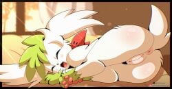 2026 absurd_res anus ass bed black_border black_nose blurred_background blush blush_lines bodily_fluids body_blush border butt_blush chromatic_aberration closed_eyes cloudeon digital_media_(artwork) dripping fangs female female_feral feral fur furniture generation_4_pokemon genital_fluids genitals glistening glistening_butt glistening_genitalia glistening_vulva green_body green_fur hi_res inside legendary_pokemon lying multicolored_body multicolored_fur mythical_pokemon nintendo on_bed on_side open_mouth outside_border patreon patreon_logo pawpads paws pink_anus pink_pawpads pokemon pokemon_(species) quadruped rear_view shaymin short_tail sky_forme_shaymin sleeping small_nose solo tail tears teeth text tongue tongue_showing url vaginal_fluid_drip vaginal_fluids vulva white_body white_fur white_tail window y_anus yawn