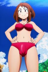 1futa ai_generated anime bikini blush_stickers breasts brown_eyes brown_hair bulge bulge_through_clothing cleavage clouds erection futadom futanari implied_futa_on_male masturbation midriff my_hero_academia navel ochako_uraraka outdoor_masturbation outdoors penis public public_masturbation requesting requesting_oral requesting_sex sky smile strapless_bikini tagme taker_pov talking talking_to_viewer testicles video voice_acted