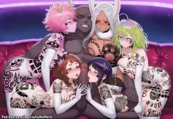 ai_generated anime basicallynomore blacked dark-skinned_male female hagakura hagakure_tooru harem kyoka_jiro looking_at_viewer male mina_ashido pubic_tattoo qos qos_tattoo queen_of_spades queen_of_spades_symbol queen_of_spades_tattoo rumi_usagiyama tattoo tattoos uraraka_ochako white_skin