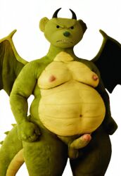 1boy ai ai_generated angry angry_face anthro balls bara bear_(game) belly belly_button cock dragon dragon_(bear) dragon_horns dragon_tail dragon_wings erection frown furry furry_male game green_skin horns hybrid lighter_belly male male_only moobs obese obese_male overweight overweight_anthro overweight_male penis roblox roblox_game solo solo_male