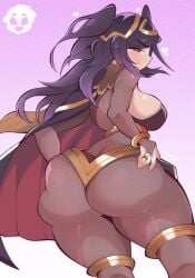 1girls 2025 ass back_view big_breasts black_hair blush bodystocking brown_eyes cape dark_purple_hair dat_ass female female_only fire_emblem fire_emblem_awakening fire_emblem_heroes hi_res large_ass long_hair looking_at_viewer looking_back looking_back_at_viewer nintendo ottendo rear_view smiling smiling_at_viewer solo tharja_(fire_emblem) thick_ass thick_thighs