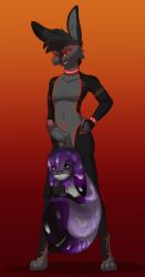 absurd_res anthro arm_tattoo belly_tattoo black_body black_fur bodily_fluids canid canine cock_vore collar cum cum_on_face duo eyewear fox fur genital_fluids genitals ghost_tokki glasses grey_body grey_fur hi_res hybrid lagomorph male male/male mammal nintendo nintendo_ds nintendo_ds_family object_in_balls object_in_penis penile penis radiorabbit0 saiokisaragi spiked_collar spikes stylus tattoo vore wearing_glasses