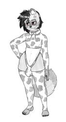 angry animal_print anthro brown_eyes bulge clothing collar colydos cow_print cowbell crop_top cross-popping_vein facial_markings feet femboy fluffy fluffy_tail g-string head_markings hi_res legwear looking_away male mammal markings mask_(marking) midriff procyonid raccoon raccoon_markings racoon_stripes shirt sidecut solo standing stockings striped_markings stripes tail tail_markings thigh_highs topwear underwear vanno_(vanguard_raccoon)