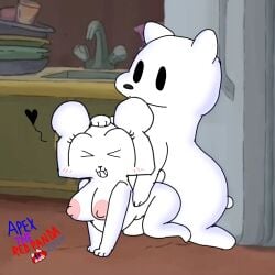 2024 aged_up anthro apex_the_red_panda bear big_breasts breasts cartoon_network closed_eyes crossover digital_media_(artwork) doggy_style duo female from_behind_position fur hand_on_head heart_symbol ice_bear_(we_bare_bears) male male/female mammal mixed_media nipples nude nude_anthro nude_female paper paper_creature polar_bear screencap screencap_background sex teri_(tawog) the_amazing_world_of_gumball ursine we_bare_bears white_body white_fur