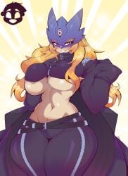 1girls 2025 3_eyes beelstarmon big_breasts blonde_hair digimon digimon_(species) digimon_story:_time_stranger eyelashes female female_only forehead_eye grin grinning_at_viewer hourglass_figure huge_breasts large_thighs long_hair looking_at_viewer mask narrowed_eyes ottendo red_eyes smiling smiling_at_viewer solo thick_thighs underboob very_high_resolution wide_hips