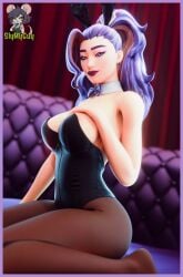 bunny_ears bunnysuit fortnite large_ass large_breasts pantyhose purple_hair slymyguy solo_female venus_hart
