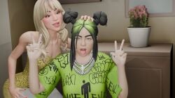 1girls 2girls big billie_eilish billie_eilish_(fortnite) black_body black_male blowjob breasts celebrity dark fortnite fortnite:_battle_royale fortnite:_festival penis sabrina_carpenter singer singers white_body white_female