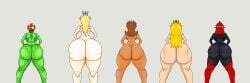 2d 2d_(artwork) 5girls ass ass_bigger_than_head ass_chart ass_comparison ass_focus big_ass big_breasts black_body blonde_hair blue_hair brown_hair chart collar crown exileraptor_art fat_ass female female_focus female_only freckles green_skin human human_female humanoid humanoid_female large_ass light-skinned_female light_skin long_hair mammal mammal_humanoid mario_(series) nintendo nude nude_female piranha_plant piranha_plant_girl plant plant_girl plant_humanoid princess princess_daisy princess_peach princess_rosalina red_headwear red_thighhighs rosalina royalty shy_gal take_your_pick tan-skinned_female tan_body tan_skin thick_thighs white_body