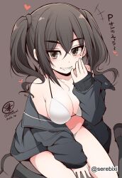 1girls 2d 2d_(artwork) 2d_artwork belly belly_button big_breasts bikini bikini_bottom bikini_top blush blush_face blushing_at_viewer blushing_female blushing_lines breasts brown-eyed_female brown-haired_female brown_eyebrows brown_eyes brown_hair busty busty_female busty_girl character_request cleavage coat collarbone digital digital_art digital_drawing digital_drawing_(artwork) digital_media digital_media_(artwork) eyebrows_visible_through_hair female female_focus female_only fingers gakuen_idolmaster grey_coat grey_jacket hair_between_eyes halterneck high_resolution highres idolmaster idolmaster_cinderella_girls jacket large_boobs large_breasts lean_figure legs_folded long_hair looking_at_viewer midriff mole mole_under_eye narrow_waist navel open_coat open_jacket parted_lips seiza serebixi shoulders simple_background sitting sitting_on_floor sitting_on_ground sitting_on_knees slender_body slender_waist slim_waist smile smiley_face smiling smiling_at_viewer solo string_bikini swimsuit swimwear the_idolm@ster the_idolm@ster_cinderella_girls thigh_gap thighs twintails twintails_(hairstyle) upper_body wariza white_bikini white_bikini_bottom white_bikini_top white_swimsuit white_swimwear