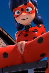 ai_generated female female_only in_heat justsomebuddy ladybug_(character) marinette_dupain-cheng miraculous_ladybug naked_pussy pinku.ai torn_clothes view_from_below