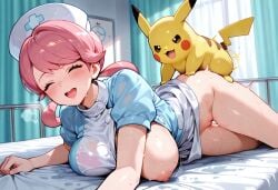 (pokemon) ai_generated greymaker hospital interspecies joy nintendo nurse nurse_joy pikachu pokemon pokemon_(species) pokemon_character pokephilia