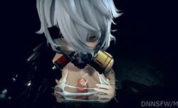 1boy 1girls 3d animated big_breasts breasts code_vein cum cum_between_breasts cum_on_breasts dnnsfw ejaculation_between_breasts emotionless expressionless gas_mask io_(code_vein) large_breasts male_pov paizuri paizuri_under_clothes source_filmmaker straight video white_hair yellow_eyes