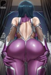 1girls ai_generated ass ass_focus back back_view bare_shoulders big_ass black_hair bodysuit female female_only gloves horny_female igawa_asagi indoors inviting_to_sex kunoichi light-skinned_female long_hair open_back primosensei pussy_juice pussy_juice_drip pussy_outline showing_ass showing_off sole_female solo solo_female spreading spreading_ass spreading_own_ass straight_hair taimanin_asagi thick_thighs thighs tight_clothing wet_pussy