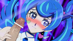 1girls blue_angel blue_eyes blue_hair blush bukakedraw female looking_away penis twintails yu-gi-oh! yuu-gi-ou_vrains zaizen_aoi