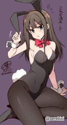 1girls 2d 2d_(artwork) 2d_artwork :o arm_support black_bunny_ears black_bunnysuit black_footwear black_high_heels black_leotard black_shoes black_topwear blush blush_face blushing_at_viewer blushing_female blushing_lines bowtie breasts brown-haired_female brown_eyebrows brown_hair bunny_ears bunny_tail bunnygirl bunnygirl_outfit bunnysuit calves cleavage collar collarbone digital digital_art digital_drawing digital_drawing_(artwork) digital_media digital_media_(artwork) elbows eyebrows_visible_through_hair female female_focus female_only fingers footwear full_body gakuen_idolmaster green-eyed_female green_eyes groin hair_between_eyes head_tilt high_heels high_resolution highres idolmaster idolmaster_cinderella_girls inguinal_crease inguinal_ligament knees lean_figure legs leotard long_hair looking_at_viewer medium_breasts narrow_waist open_mouth parted_lips petite petite_body petite_breasts petite_female petite_girl petite_tits purple_background red_bowtie serebixi shibuya_rin shoes shoulders sidelocks simple_background sitting sitting_on_ass sitting_on_floor sitting_on_ground sitting_on_knees slender_body slender_waist slim_waist solo the_idolm@ster the_idolm@ster_cinderella_girls thick_thighs thighs tilted_head tongue topwear white_collar white_wrist_cuffs wide_hips wrist_cuffs