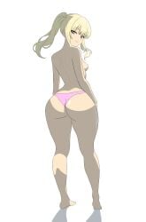 1girls ass ass_focus back_view big_ass blonde_female blonde_hair code_vein commission commissioner_upload fat_ass female female_focus female_only full_body full_body_view green_eyes high_quality high_resolution highres looking_at_viewer looking_back looking_back_at_viewer mia_karnstein mostly_nude nipple panties partially_clothed petite petite_body petite_female pink_panties plain_background sideboob small_boobs small_breasts small_breasts_big_ass small_tits smile solo swicchart thick_ass twintails white_background