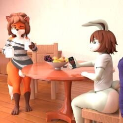 absurd_res adri164 after_sex anthro ass balls beverage big_butt blue_eyes bottomless bottomless_anthro bottomless_male brown_hair canid canine cheating_boyfriend clothed clothing coffee coffee_mug electronics food fox friends_with_benefits fruit fur gabby_summers_(oc) genitals green_eyes hair hi_res holding_object holding_phone hypno_ashe_(oc) infidelity lagomorph leporid male male/male mammal morning multicolored_body multicolored_fur one_eye_closed paws phone plant ponytail rabbit sitting smirking_at_partner smug smug_face standing wide_hips wink