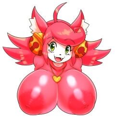 1girls :3d alternate_version_available areolae bells big_breasts cat_ears catgirl completely_nude fangs green_eyes heart_locket mad_mew_mew matospectoru pink_hair solo trans_woman transfem undertale white_skin