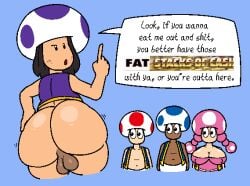1girls 3boys ass ass_bigger_than_head ass_focus back_view balls ballsack bare_ass bare_shoulders big_ass big_breasts black_eyes black_hair blue_background blue_toad blue_vest bottom_heavy bottomless bottomwear breasts bubble_ass bubble_butt chubby chubby_male cleavage clothed clothing dark-skinned_male dark_skin english_text eyes_emoji female female_humanoid femboy feminine_male freckles freckles_on_face from_behind front_view full_body hand_on_ass hand_up hat headwear huge_ass huge_breasts humanoid humanoid_female humanoid_male large_ass large_breasts latino latino_male light-skinned_female light-skinned_male light_skin looking_at_another looking_at_viewer looking_back male male_focus male_humanoid mario_(series) motion_lines multiple_boys mushroom mushroom_boy mushroom_cap mushroom_girl mushroom_hat mushroom_humanoid nate_(thewastetunnels) navel nintendo nipple_bulge nipples nipples_visible_through_clothing no_mouth no_underwear open_mouth original original_character pants pink_shirt pointing presenting presenting_ass presenting_butt presenting_hindquarters purple_vest red_vest shiny_ass shiny_balls shiny_butt shiny_skin shirt short_hair sona speech_bubble standing super_mario_bros. talking_to_viewer text thewastetunnels thick_thighs thighs toad_(mario) toadette tongue topwear twink twintails vest white_pants