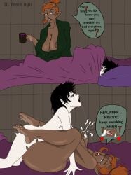 1boy 1girls bed bedroom big_ass big_breasts bigger_female child_bearing_hips cow_girl ebony ebony_female instant_loss lordneroo mating_press milk mommy mommy_kink mother_and_son tanned tanned_female tavern teenager vampire