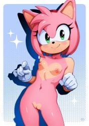 2025 accessory amy_rose anthro artist_name blush blush_lines border breasts clothing digital_drawing_(artwork) digital_media_(artwork) eulipotyphlan female fur genitals gloves gloves_only gravydood green_eyes hair_accessory hairband handwear handwear_only heart_eyes heart_symbol hedgehog hi_res looking_at_viewer mammal mostly_nude navel nipples pink_body pink_fur pose sega signature simple_background small_breasts smile solo sonic_(series) sonic_the_hedgehog_(series) standing text vulva white_border