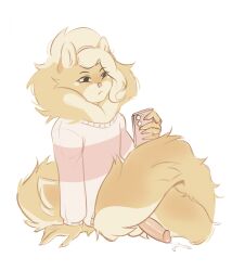 anthro balls blackfaun bodily_fluids canid canine canis domestic_dog dripping femboy fluffy fluffy_tail genital_fluids genitals hi_res humanoid_genitalia humanoid_penis leaking_precum male mammal neck_tuft penis precum precum_drip solo spitz tail tuft