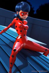 ai_generated date female female_only justsomebuddy ladybug_(character) leaking_pussy marinette_dupain-cheng miraculous_ladybug naked_pussy on_roof pinku.ai pussy_juice roof shy torn_clothes
