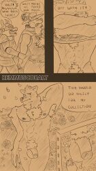 abs absurd_res anthro armor barazoku blush canid canine canis comic dragon embarrassed exhibitionism exposed garden group guard hi_res male male/male mammal muscular mythological_creature mythological_scalie mythology outside painting pecs remmus_cobalt scalie wolf