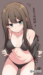 1girls 2d 2d_(artwork) 2d_artwork arm_support bare_belly bare_chest bare_hands bare_hips bare_legs bare_midriff bare_navel bare_shoulders bare_skin bare_thighs belly belly_button bikini bikini_bottom bikini_top black_bikini black_bikini_bottom black_bikini_top black_coat black_jacket black_swimsuit black_swimwear blue-eyed_female blue_eyes blush blush_face blushing_at_viewer blushing_female breasts breasts_apart brown-haired_female brown_background brown_eyebrows brown_hair cleavage coat collarbone curvaceous curvaceous_body curvaceous_female curvaceous_figure curvaceous_hips curvy curvy_body curvy_female curvy_figure curvy_hips digital digital_art digital_drawing digital_drawing_(artwork) digital_media digital_media_(artwork) ear_piercing ear_piercings exposed_belly exposed_chest exposed_hips exposed_legs exposed_midriff exposed_navel exposed_shoulders exposed_skin exposed_thighs eyebrows_visible_through_hair female female_focus female_only fingers gakuen_idolmaster groin hair_between_eyes half_naked half_nude halterneck head_tilt high_resolution highres idolmaster idolmaster_cinderella_girls inframammary_fold jacket lean_figure long_hair looking_at_viewer looking_up looking_up_at_viewer medium_breasts midriff naked naked_female naked_woman narrow_waist navel necklace nude nude_female nudity off-shoulder_jacket off_shoulder open_coat open_jacket pierced_ear pierced_ears semi_nude serebixi shibuya_rin shoulders simple_background slender_body slender_waist slim_waist solo string_bikini swimsuit swimwear the_idolm@ster the_idolm@ster_cinderella_girls thick_thighs thigh_gap thighs tilted_head upper_body wide_hips