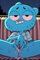 accurate_art_style ai_generated bench exibitionism justsomebuddy nicole_watterson park park_bench pinku.ai public_masturbation public_nudity the_amazing_world_of_gumball