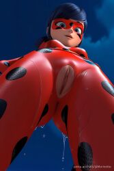 ai_generated female female_only in_heat justsomebuddy ladybug_(character) marinette_dupain-cheng miraculous_ladybug naked_pussy pinku.ai seductive torn_clothes view_from_below