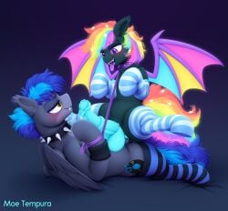 2023 absurd_res animal_genitalia animal_penis artist_name bat bat_pony blue_hair blue_penis blue_tail blush choker clothing collar cowgirl_position cutie_mark duo equid equine equine_genitalia equine_penis erection fan_character fangs feathered_wings feathers femboy feral feral_on_feral feral_penetrated feral_penetrating feral_penetrating_feral from_front_position genitals hair hasbro hi_res hybrid jewelry leash leash_pull legwear male male/male male_on_bottom male_on_top male_penetrated male_penetrating male_penetrating_male mammal medial_ring membrane_(anatomy) membranous_wings moetempura multicolored_hair multicolored_tail my_little_pony mythological_creature mythological_equine mythology necklace on_bottom on_top orange_eyes pattern_clothing pattern_legwear pattern_thigh_highs pegasus penetration penis prism_star proffy_floyd purple_collar purple_eyes purple_leash purple_tongue quadruped rainbow_hair rainbow_tail sex simple_background spiked_choker spread_wings stomach_bulge striped_clothing striped_legwear striped_thigh_highs stripes tail teeth text thigh_highs tongue tongue_out wings