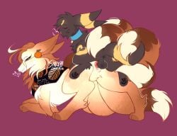 9_tails absurd_res amber_(riffmencer) balls breath brown_body brown_fur circles collar eeveelution female feral food fruit fur generation_1_pokemon generation_2_pokemon genitals glistening glistening_body glistening_skin hi_res male male/female multi_tail ninetales nintendo orange_body orange_eyes orange_fur penis plant pokemon pokemon_(species) pumpkin scarf sinzx80 size_difference smile smirk tail tappy_the_bwe umbreon vulva white_body white_fur