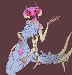 absurd_res anthro arthropod big_tail blue_body brown_background exoskeleton flat_chested flat_colors hi_res insects male mandibles multi_arm multi_eye multi_limb scolopendra scolopendra_girl(sun_bug) simple_background solo sun_bug tail