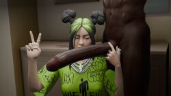 1boy 1girls at big billie_eilish billie_eilish_(fortnite) black_body black_male blowjob breasts dark dark-skinned_male female fingernails fortnite fortnite:_battle_royale fortnite:_festival huge_cock interraciallong looking male mmf penis skindark-skinned threesome viewer white_body white_female