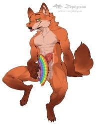 2026 animal_genitalia animal_penis anthro biped blep bodily_fluids brown_body brown_fur canid canine canine_genitalia canine_penis claws covering covering_self digital_media_(artwork) disney dripping erection fox fur genital_fluids genitals green_eyes hand_fan knot looking_at_viewer male mammal multicolored_body multicolored_fur nick_wilde nude_anthro nude_male orange_body orange_fur penis precum precum_drip simple_background sitting solo tan_body tan_fur toe_claws tongue tongue_out white_background zephyxus zootopia