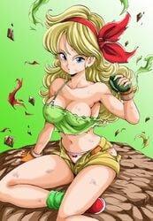 1girls bad_launch big_breasts blonde_hair blue_eyes cameltoe cleavage curly_hair curvy dragon_ball dragon_ball_(classic) female female_only grenade launch leg_warmers lunch_(dragon_ball) panties shortshorts solo torn_clothes torn_clothing very_long_hair voluptuous youngjijii