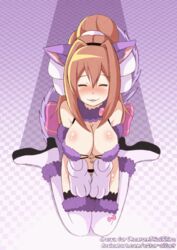 1girls adorable animated aster-effect big_breasts breasts brown_hair cleavage closed_eyes clothing cosplay crossover cute doki_doki_literature_club fake_paws fate/grand_order fate_(series) female female_only green_eyes hair kneeling mash_kyrielight_(cosplay) mash_kyrielight_(dangerous_beast)_(cosplay) monika_(doki_doki_literature_club) solo tail video_games wholesome