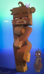 1girls 3d anthro bia_prowell_(slipperyt) big_breasts blush brown_skin female female_only furry half-closed_eyes horny_female humanoid living_plushie mine-imator minecraft one_leg_up outside plushie red_eyes reference_image simple_background slipperyt smile solo tagme teddy_bear