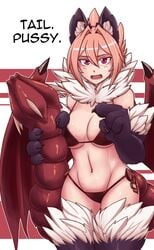 animal_ears animal_hands animal_legs artist_request big_breasts bikini eyebrows_visible_through_hair fangs highres large_breasts less_(artist) manticore manticore_(monster_girl_encyclopedia) monster_girl monster_girl_encyclopedia navel orange_hair paws persian_mythology pose presenting purple_eyes tail tail_pussy white_background wide_hips wings