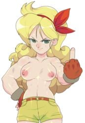 bad_launch blonde_hair dragon_ball female gloves green_eyes i-do-sketches launch lunch_(dragon_ball) middle_finger solo topless