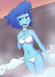 1girls artist_name bathing_suit bikini bikini_bottom bikini_top black_eyes blue_hair blue_skin cleavage collarbone cubedcoconut female female_only gem half-closed_eyes half_naked half_naked_female half_nude half_nude_female hot_spring lapis_lazuli_(steven_universe) looking_away looking_to_the_side medium_ass medium_breasts navel onsen open_mouth panties partially_nude short_hair smile solo steven_universe tagme water