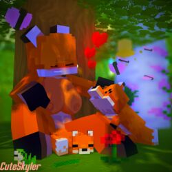 3d animals anthro big_breasts breasts cuteskyler female forest fox fox_(minecraft) fox_girl foxy_(cuteskyler) heart minecraft nipples nude orange_body outdoors spread_legs tagme tail